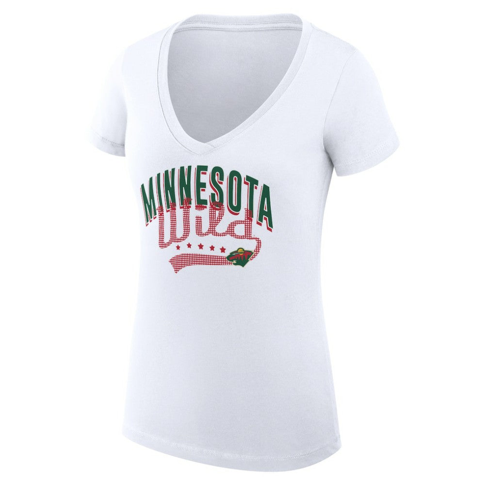 Minnesota Wild G-III 4Her by Carl Banks Women's Super-Slim Fit Lightweight Filigree Logo V-Neck T-Shirt – White | NHL online