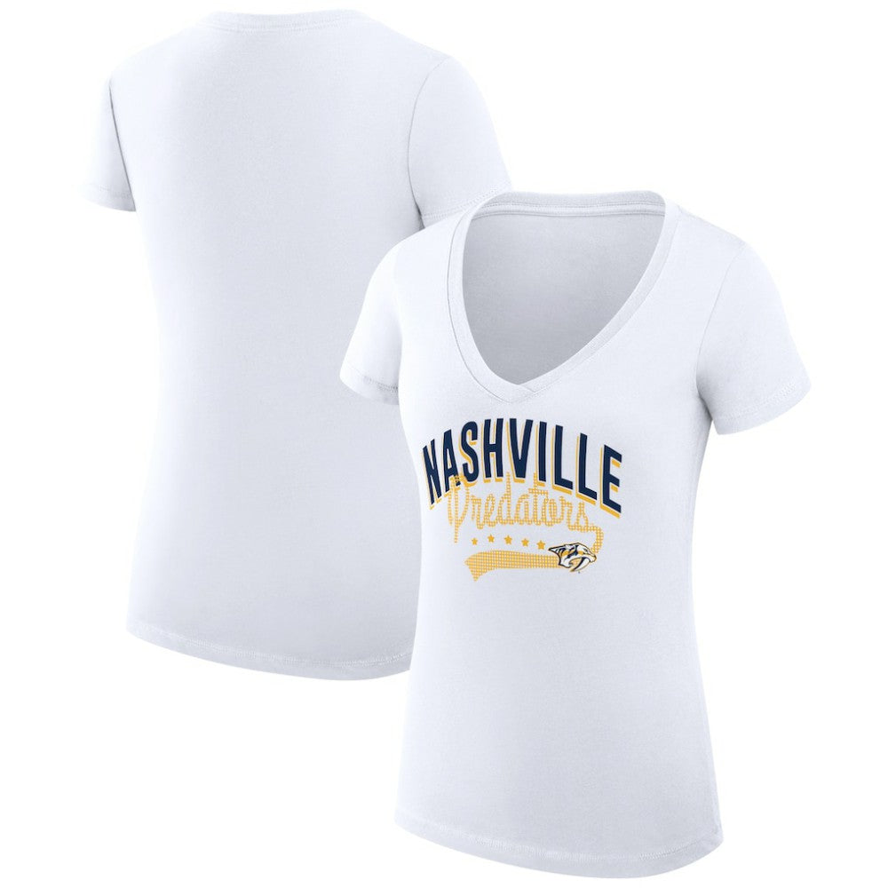 Nashville Predators G-III 4Her by Carl Banks Women's Super-Slim Fit Lightweight Filigree Logo V-Neck T-Shirt – White | NHL discount