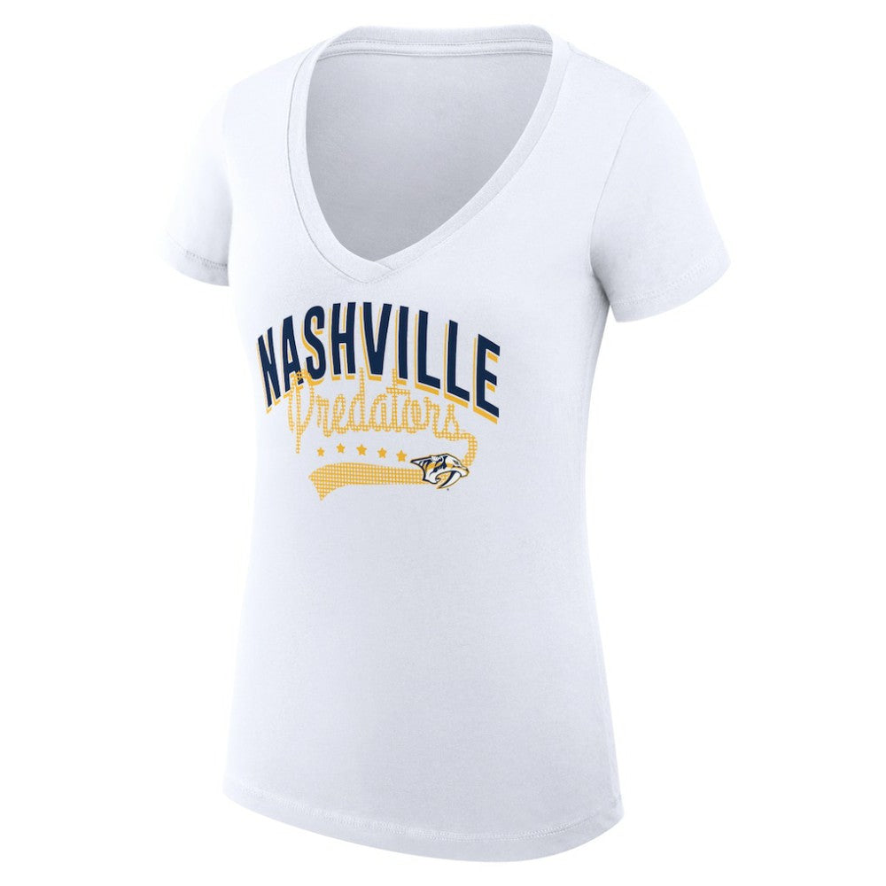 Nashville Predators G-III 4Her by Carl Banks Women's Super-Slim Fit Lightweight Filigree Logo V-Neck T-Shirt – White | NHL discount
