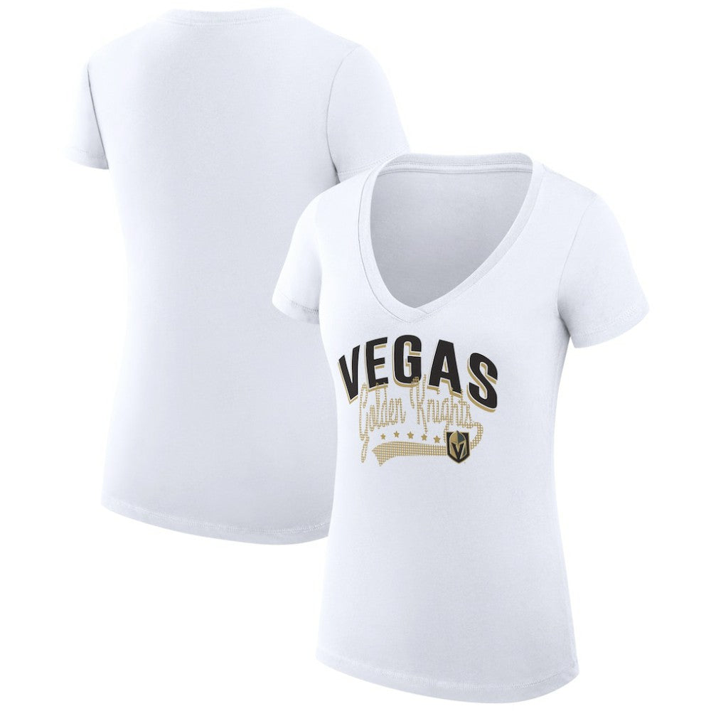 Vegas Golden Knights G-III 4Her by Carl Banks Women's Super-Slim Fit Lightweight Filigree Logo V-Neck T-Shirt – White | NHL on sale
