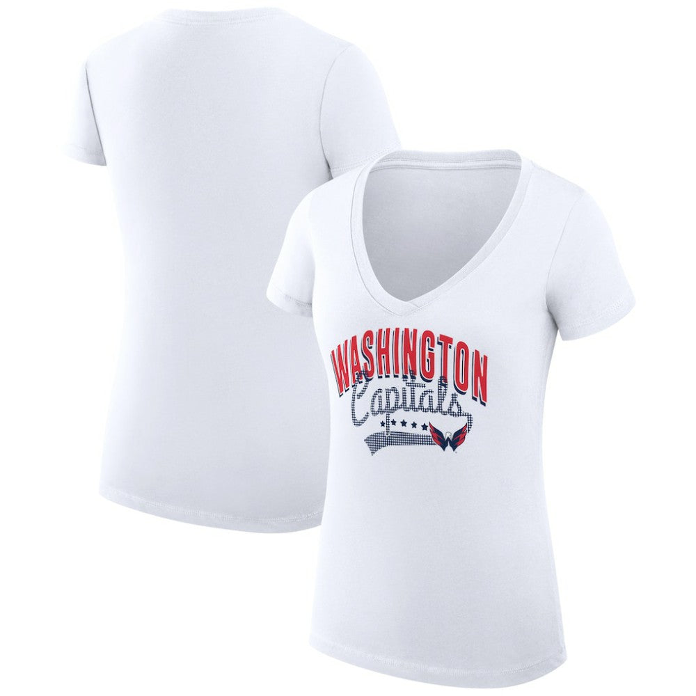 Washington Capitals G-III 4Her by Carl Banks Women's Super-Slim Fit Lightweight Filigree Logo V-Neck T-Shirt – White | NHL Lifestyle