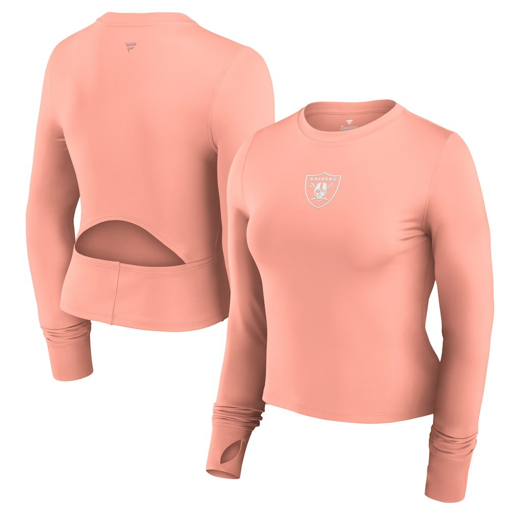 Las Vegas Raiders Women's Studio Fitted Long Sleeve Gym Top - Coral - Fanatics