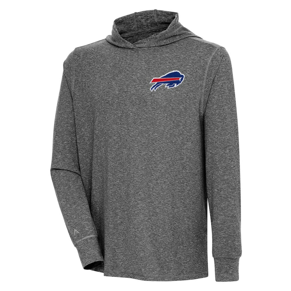 Buffalo Bills Antigua Saga Long Sleeve Hoodie T-Shirt - Heather Black - NFL