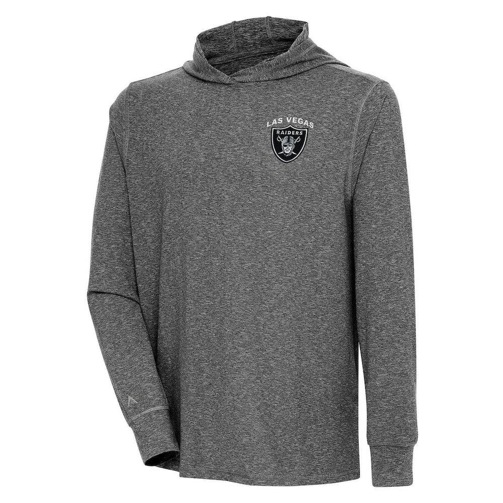 Las Vegas Raiders Antigua Saga Long Sleeve Hoodie T-Shirt - Heather Black - NFL
