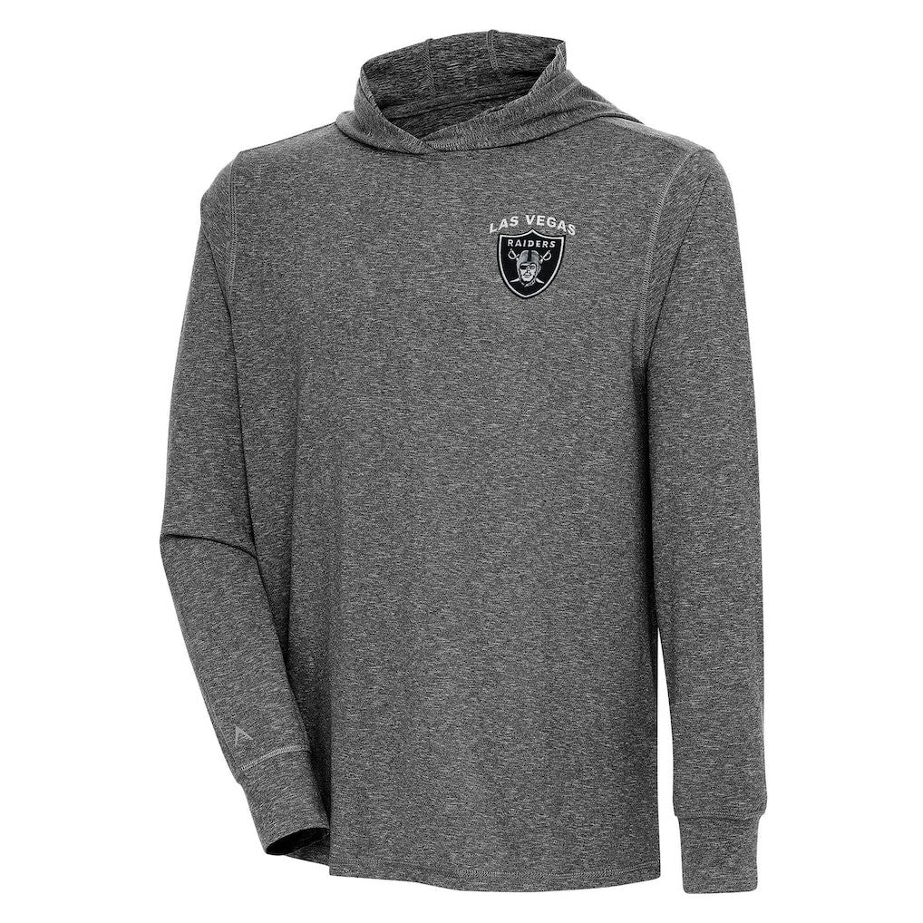 Las Vegas Raiders Antigua Saga Long Sleeve Hoodie T-Shirt - Heather Black - NFL