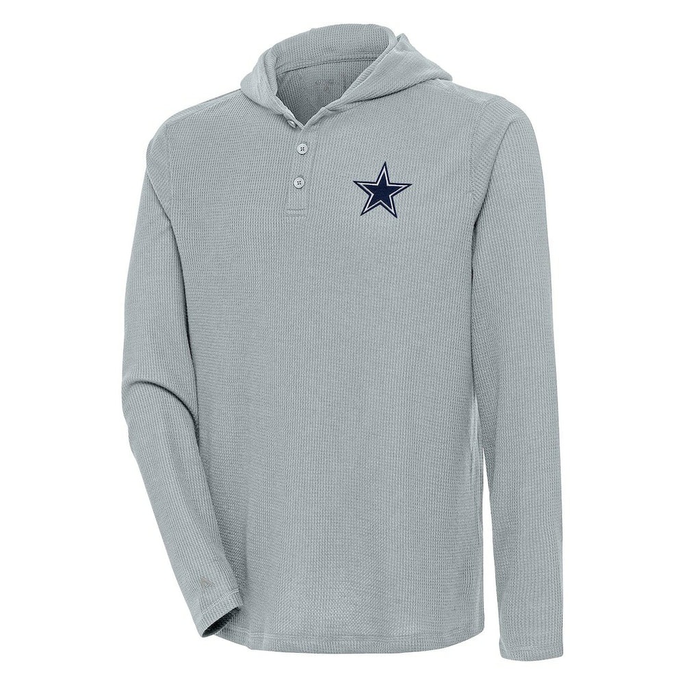 Dallas Cowboys Antigua Strong Hold Long Sleeve Henley Hoodie T-Shirt - Gray - NFL