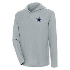 Dallas Cowboys Antigua Strong Hold Long Sleeve Henley Hoodie T-Shirt - Gray - NFL