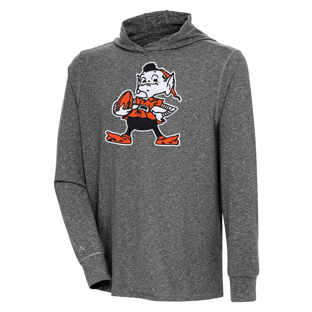 Cleveland Browns Antigua Saga Long Sleeve Hoodie T-Shirt - Heather Black - NFL