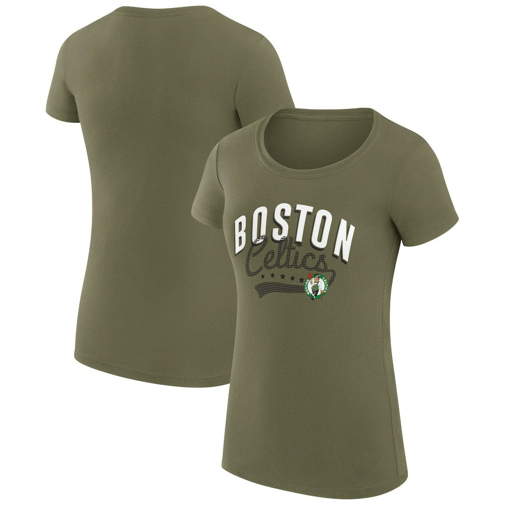 Boston Celtics G-III 4Her by Carl Banks Women's Super-Slim Fit Lightweight Filigree Logo T-Shirt - Olive