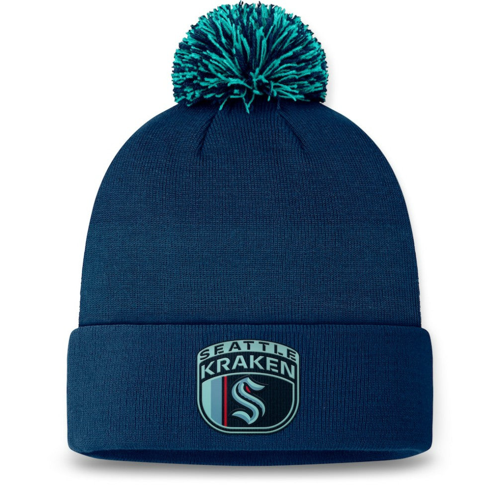 Seattle Kraken Fanatics 2024 NHL Draft Cuffed Knit Hat with Pom - Deep Sea Blue | Fanatics Lifestyle