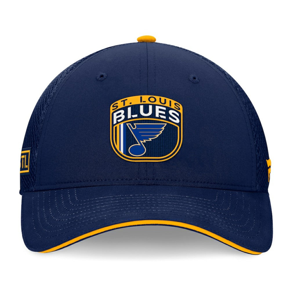 St. Louis Blues Fanatics 2024 NHL Draft On Stage Trucker Adjustable Hat - Navy | Fanatics Lifestyle