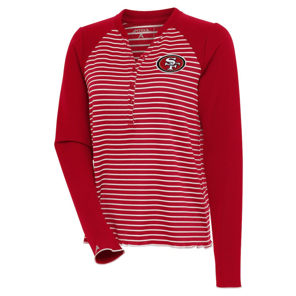 San Francisco 49ers Antigua Women's Maverick Long Sleeve Henley T-Shirt - Scarlet - NFL