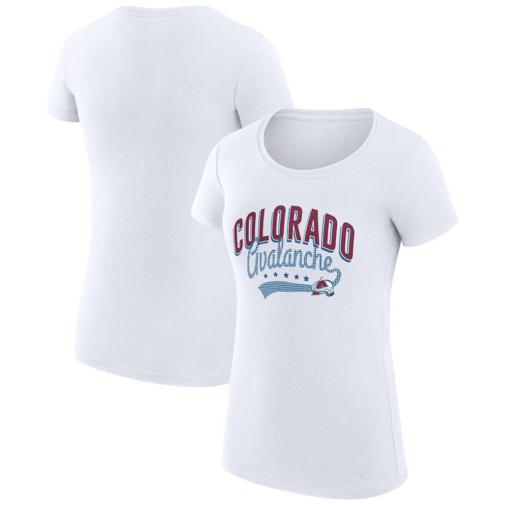 Colorado Avalanche G-III 4Her by Carl Banks Women's Super-Slim Fit Lightweight Filigree Logo T-Shirt – White | NHL Lifestyle