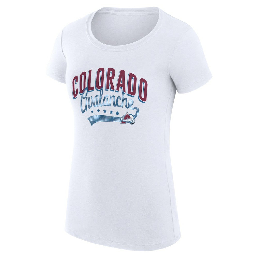 Colorado Avalanche G-III 4Her by Carl Banks Women's Super-Slim Fit Lightweight Filigree Logo T-Shirt – White | NHL Lifestyle