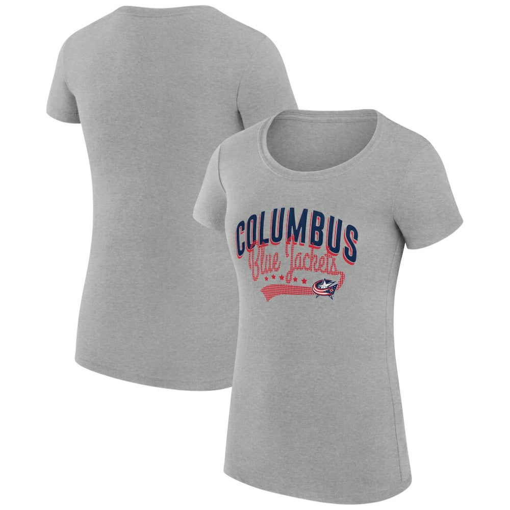 Columbus Blue Jackets G-III 4Her by Carl Banks Women's Super-Slim Fit Lightweight Filigree Logo T-Shirt – Gray | NHL near me