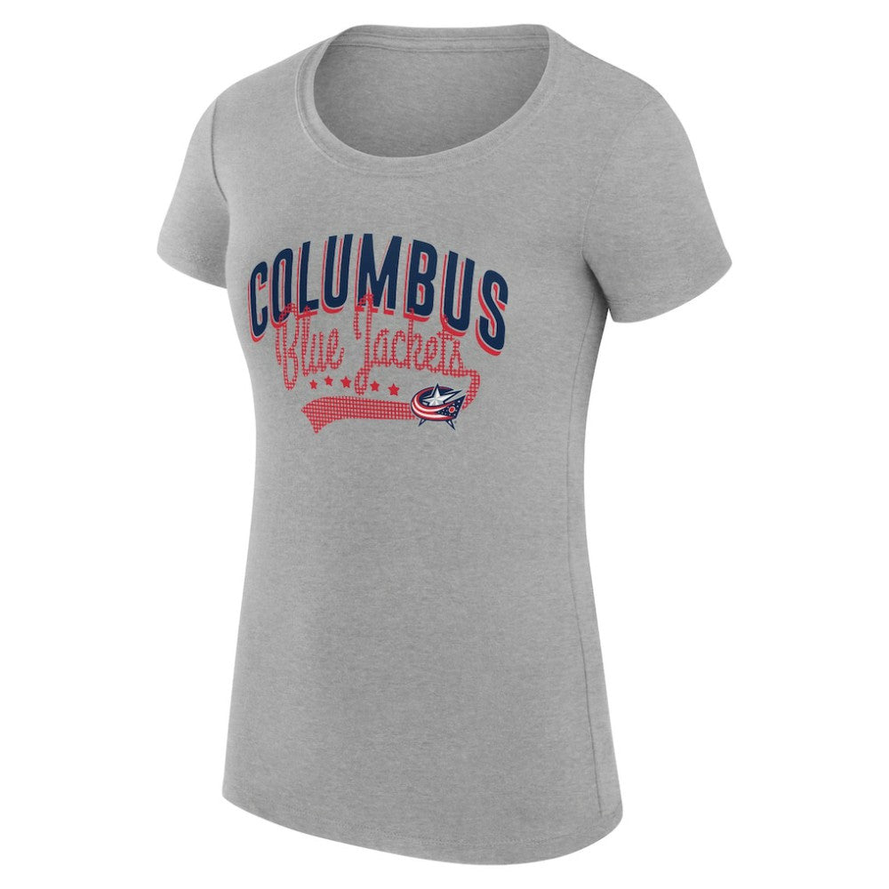 Columbus Blue Jackets G-III 4Her by Carl Banks Women's Super-Slim Fit Lightweight Filigree Logo T-Shirt – Gray | NHL near me