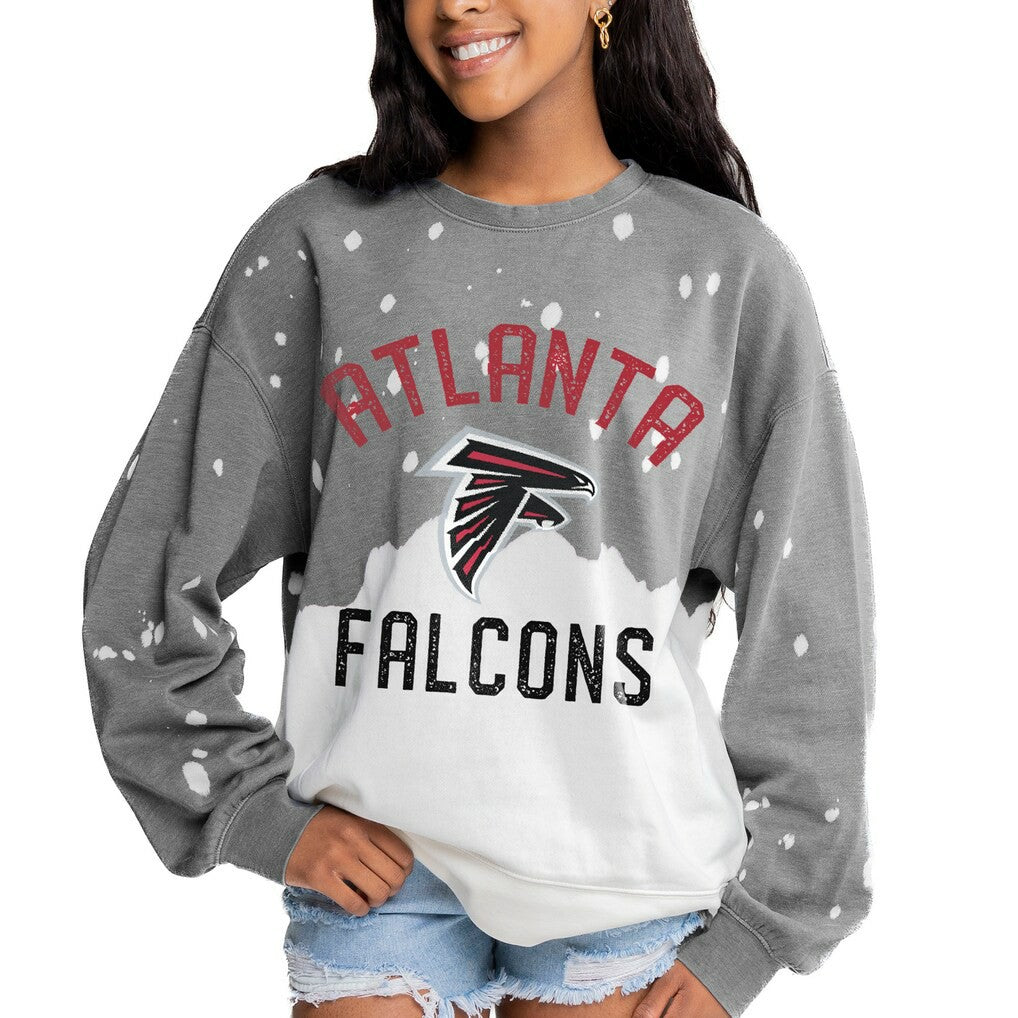 Atlanta Falcons Gameday Couture Women's Oversized Coin Toss Faded French Terry Tri-Blend Pullover Sweatshirt - Gray - NFL