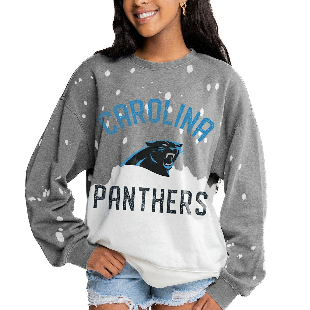 Carolina Panthers Gameday Couture Women's Oversized Coin Toss Faded French Terry Tri-Blend Pullover Sweatshirt - Gray - NFL