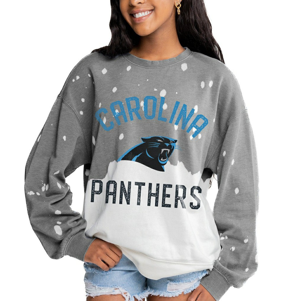Carolina Panthers Gameday Couture Women's Oversized Coin Toss Faded French Terry Tri-Blend Pullover Sweatshirt - Gray - NFL
