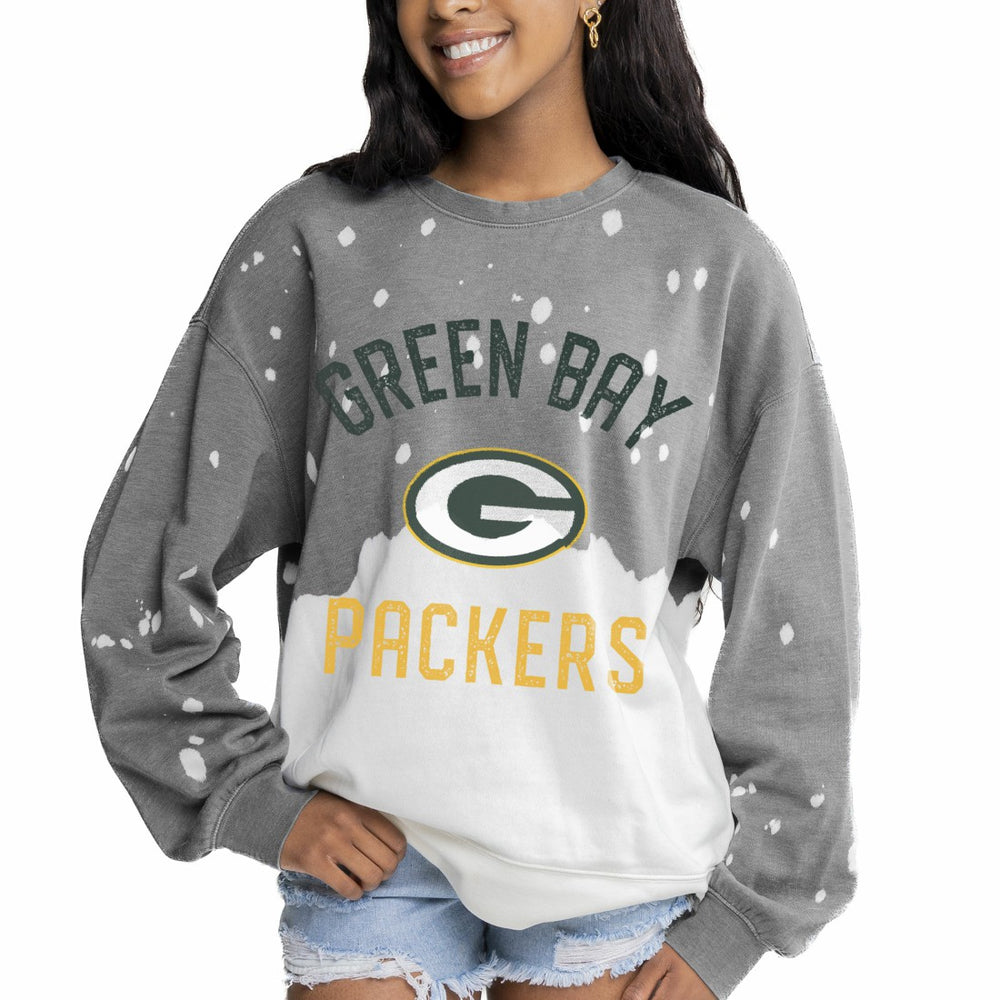 Green Bay Packers Gameday Couture Women's Oversized Coin Toss Faded French Terry Tri-Blend Pullover Sweatshirt - Gray - NFL