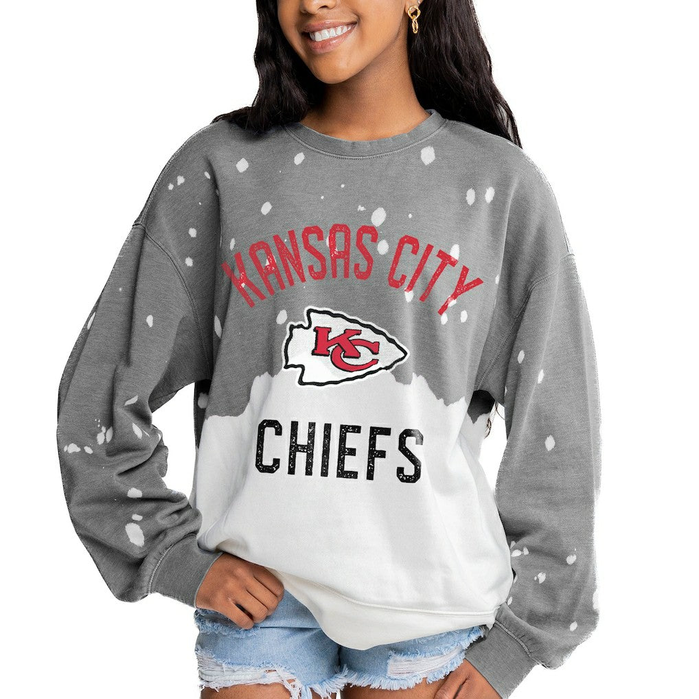 Kansas City Chiefs Gameday Couture Women's Oversized Coin Toss Faded French Terry Tri-Blend Pullover Sweatshirt - Gray - NFL