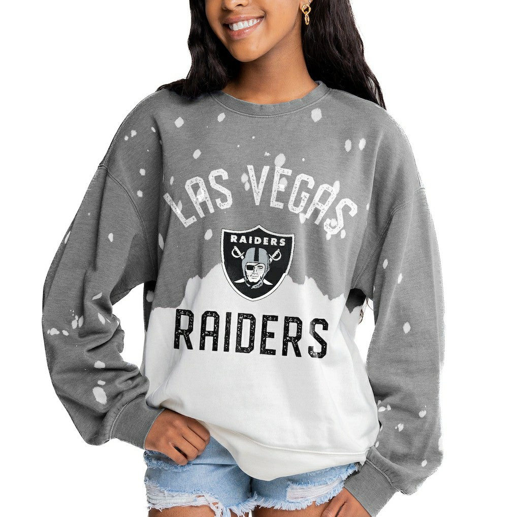 Las Vegas Raiders Gameday Couture Women's Oversized Coin Toss Faded French Terry Tri-Blend Pullover Sweatshirt - Gray - NFL
