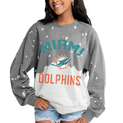 Miami Dolphins Gameday Couture Women's Oversized Coin Toss Faded French Terry Tri-Blend Pullover Sweatshirt - Gray - NFL