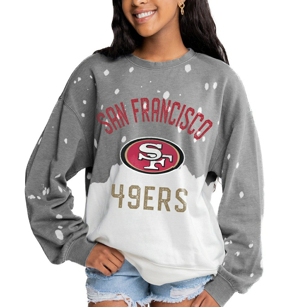 San Francisco 49ers Gameday Couture Women's Oversized Coin Toss Faded French Terry Tri-Blend Pullover Sweatshirt - Gray - NFL