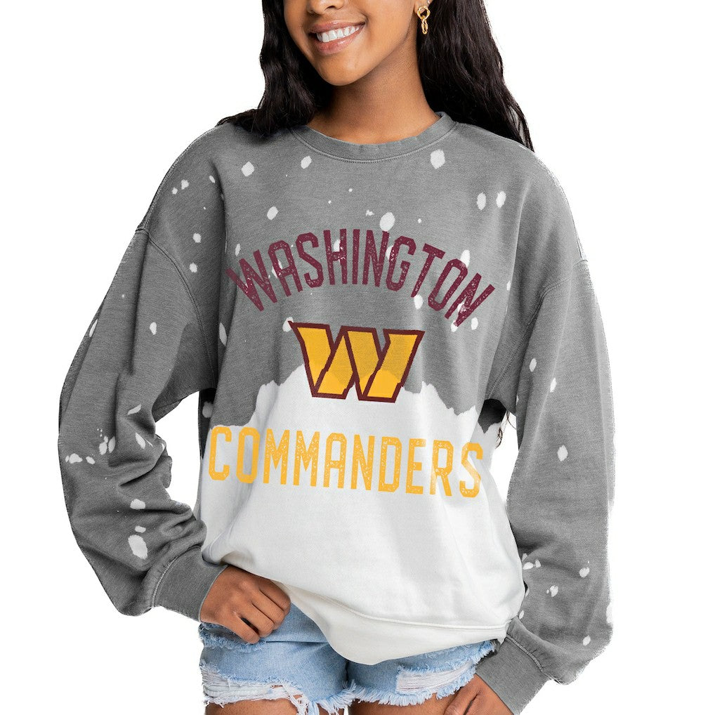 Washington Commanders Gameday Couture Women's Oversized Coin Toss Faded French Terry Tri-Blend Pullover Sweatshirt - Gray - NFL