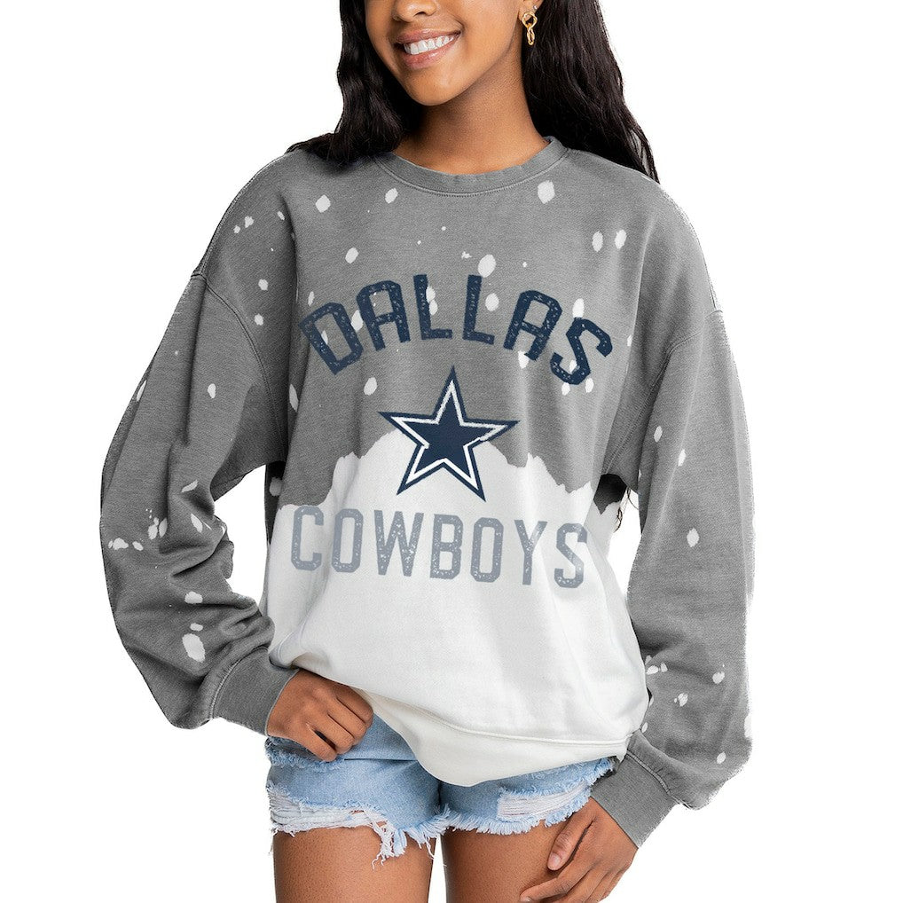 Dallas Cowboys Gameday Couture Women's Oversized Coin Toss Faded French Terry Tri-Blend Pullover Sweatshirt - Gray - NFL