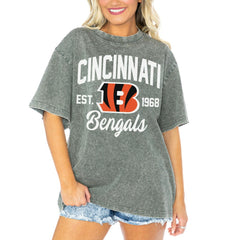 Cincinnati Bengals Gameday Couture Women's Tackle Titan Boyfriend Washed T-Shirt - Gray - NFL