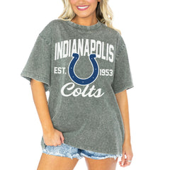 Indianapolis Colts Gameday Couture Women's Tackle Titan Boyfriend Washed T-Shirt - Gray - NFL