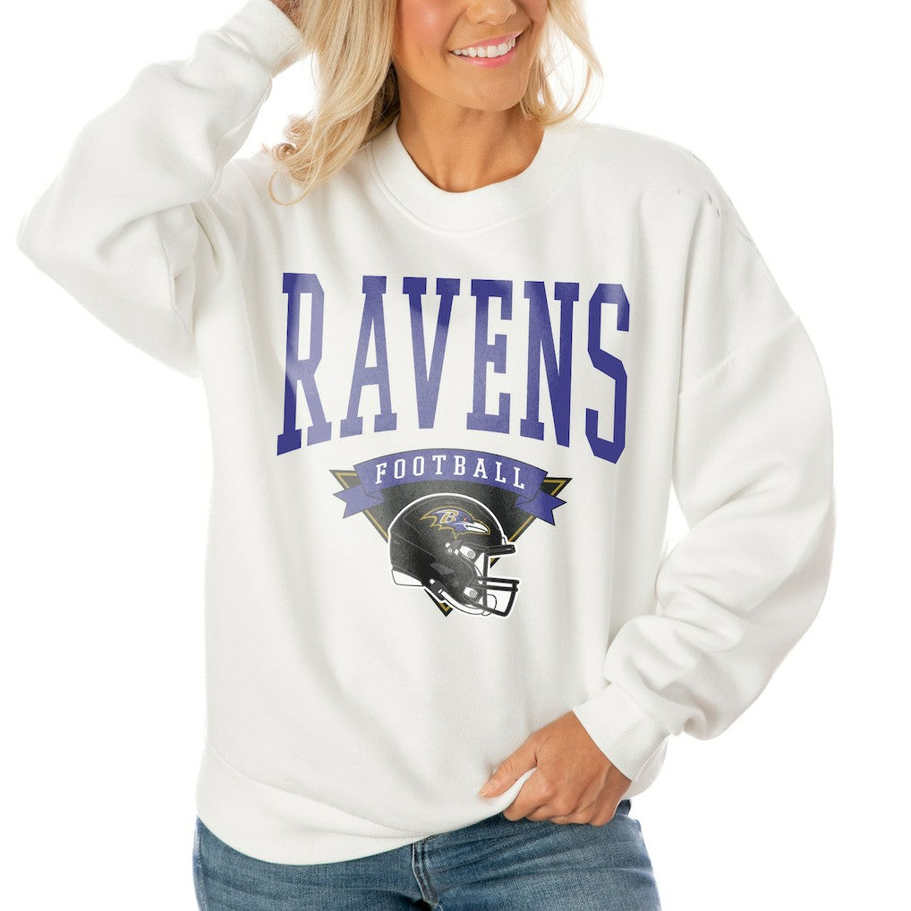 Baltimore Ravens Gameday Couture Women's Oversized Yard Line Tri-Blend Pullover Sweatshirt - White - NFL