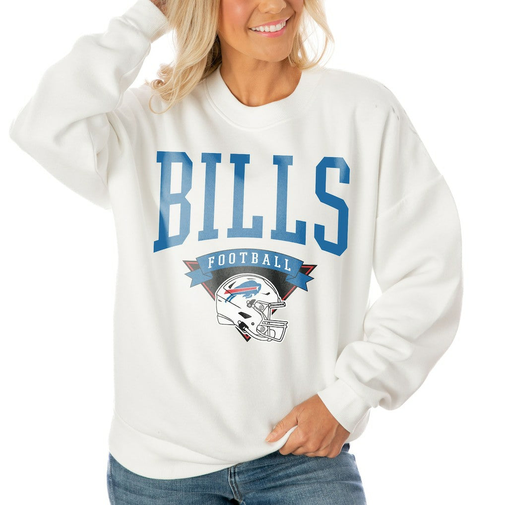 Buffalo Bills Gameday Couture Women's Oversized Yard Line Tri-Blend Pullover Sweatshirt - White - NFL