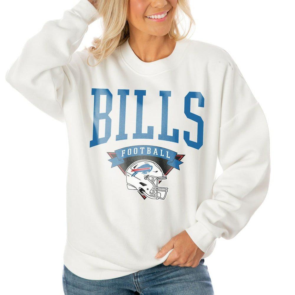 Buffalo Bills Gameday Couture Women's Oversized Yard Line Tri-Blend Pullover Sweatshirt - White - NFL