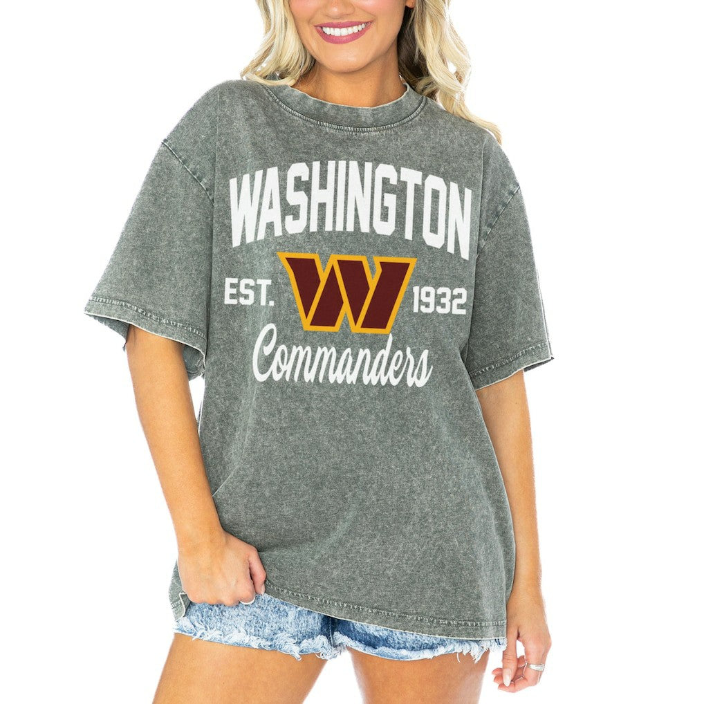 Washington Commanders Gameday Couture Women's Tackle Titan Boyfriend Washed T-Shirt - Gray - NFL