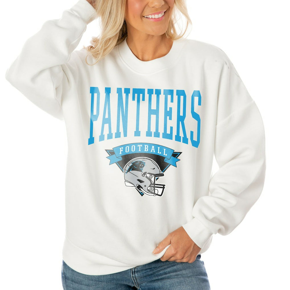 Carolina Panthers Gameday Couture Women's Oversized Yard Line Tri-Blend Pullover Sweatshirt - White - NFL