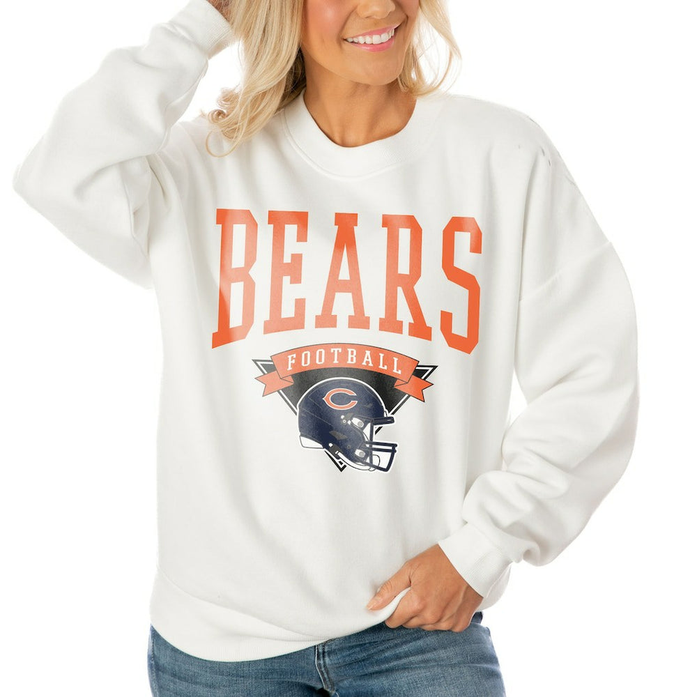 Chicago Bears Gameday Couture Women's Oversized Yard Line Tri-Blend Pullover Sweatshirt - White - NFL