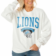 Detroit Lions Gameday Couture Women's Oversized Yard Line Tri-Blend Pullover Sweatshirt - White - NFL