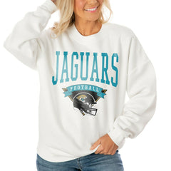 Jacksonville Jaguars Gameday Couture Women's Oversized Yard Line Tri-Blend Pullover Sweatshirt - White - NFL