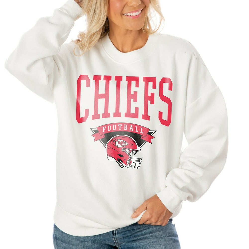Kansas City Chiefs Gameday Couture Women's Oversized Yard Line Tri-Blend Pullover Sweatshirt - White - NFL