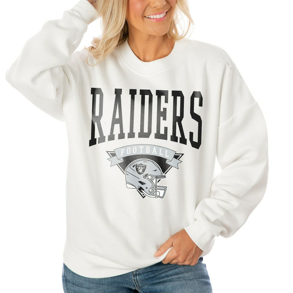 Las Vegas Raiders Gameday Couture Women's Oversized Yard Line Tri-Blend Pullover Sweatshirt - White - NFL