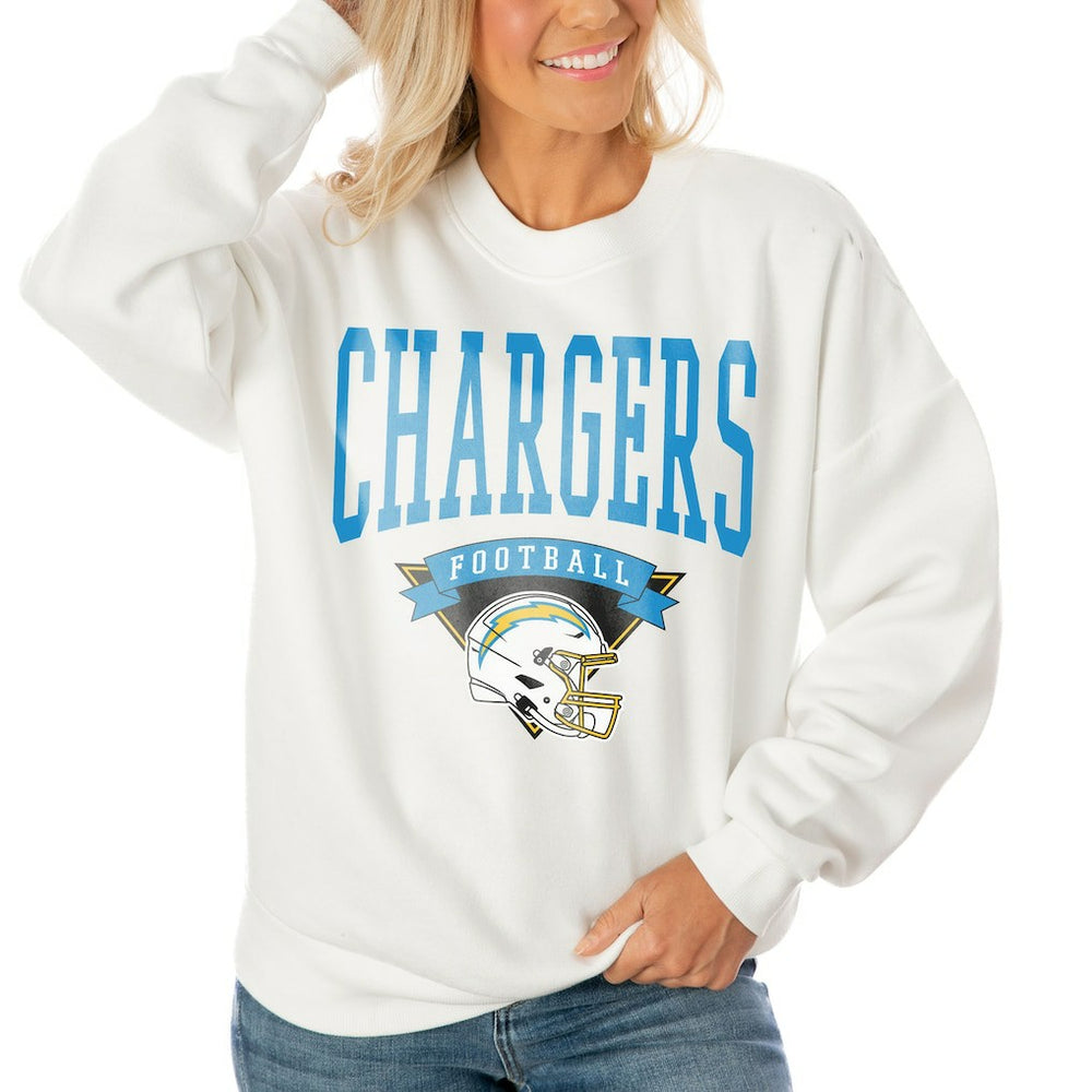 Los Angeles Chargers Gameday Couture Women's Oversized Yard Line Tri-Blend Pullover Sweatshirt - White - NFL