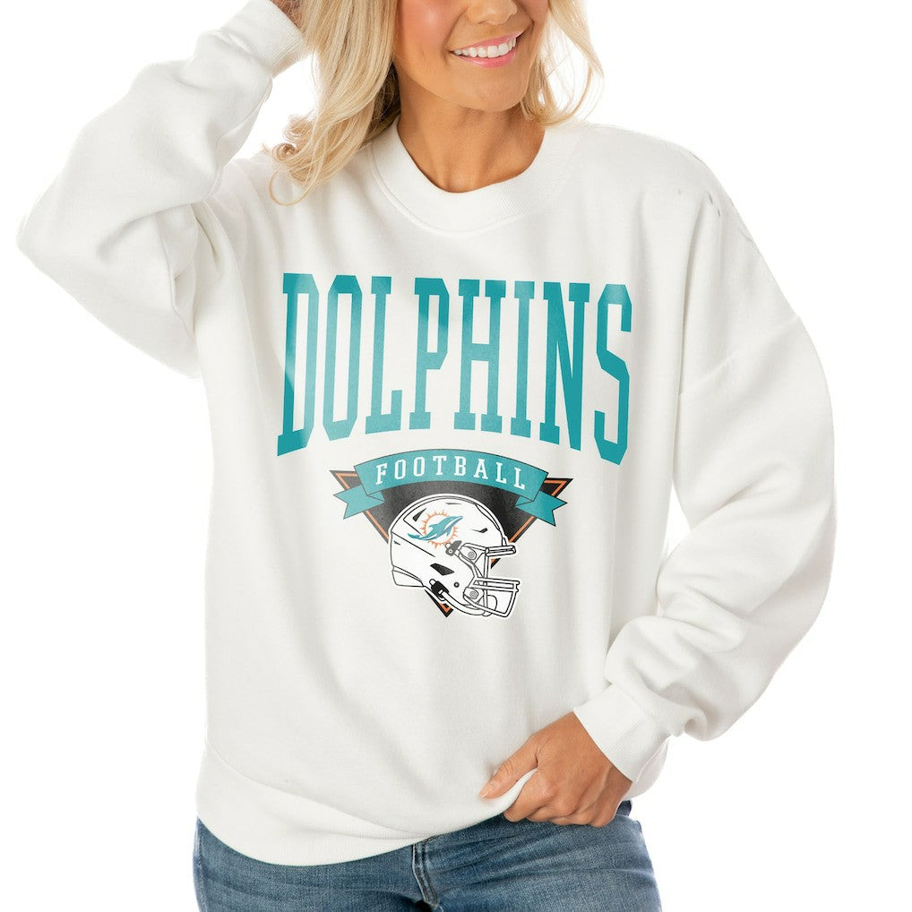 Miami Dolphins Gameday Couture Women's Oversized Yard Line Tri-Blend Pullover Sweatshirt - White - NFL