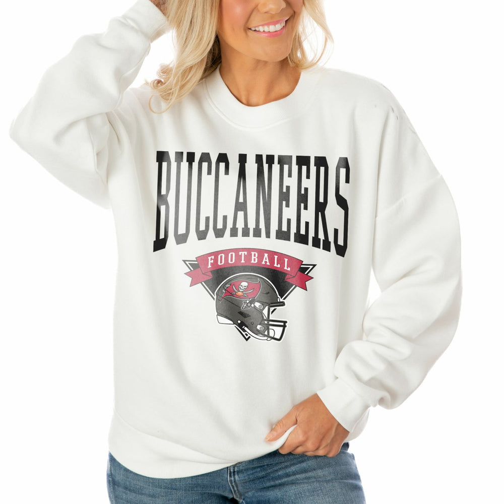 Tampa Bay Buccaneers Gameday Couture Women's Oversized Yard Line Tri-Blend Pullover Sweatshirt - White - NFL