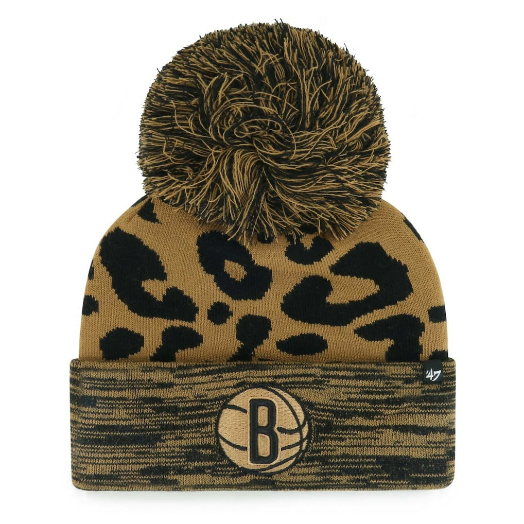 47 brand Brooklyn Nets '47 Women's Rosette Cuffed Knit Hat with Pom Leopard
