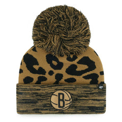 47 brand Brooklyn Nets '47 Women's Rosette Cuffed Knit Hat with Pom Leopard