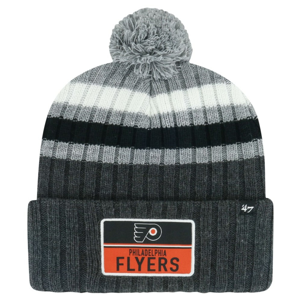 Philadelphia Flyers '47 Stack Patch Cuffed Knit Hat with Pom - Gray | 47 brand Clearance