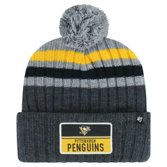 Pittsburgh Penguins '47 Stack Patch Cuffed Knit Hat with Pom - Gray | 47 brand Lifestyle