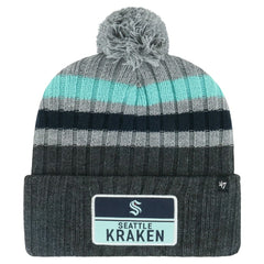 Seattle Kraken '47 Stack Patch Cuffed Knit Hat with Pom - Gray | 47 brand Lifestyle